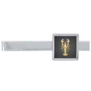 Golden polygonal lobster crawfish on black silver finish tie bar
