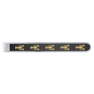 Golden polygonal lobster crawfish on black silver finish tie bar