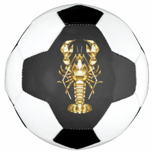 Golden polygonal lobster crawfish on black soccer ball