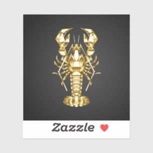 Golden polygonal lobster crawfish on black sticker