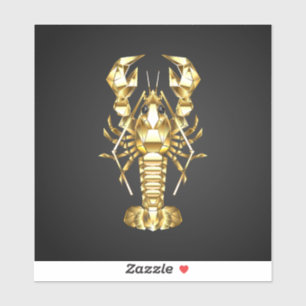 Golden polygonal lobster crawfish on black sticker