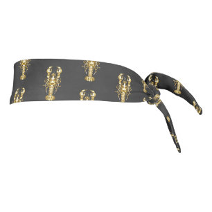 Golden polygonal lobster crawfish on black tie headband