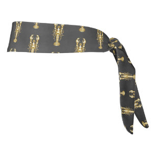 Golden polygonal lobster crawfish on black tie headband