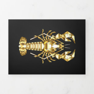 Golden polygonal lobster crawfish on black Tri-Fold announcement