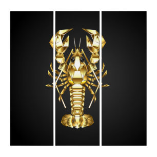 Golden polygonal lobster crawfish on black triptych