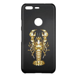 Golden polygonal lobster crawfish on black uncommon google pixel case