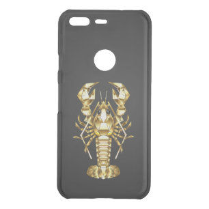Golden polygonal lobster crawfish on black uncommon google pixel case