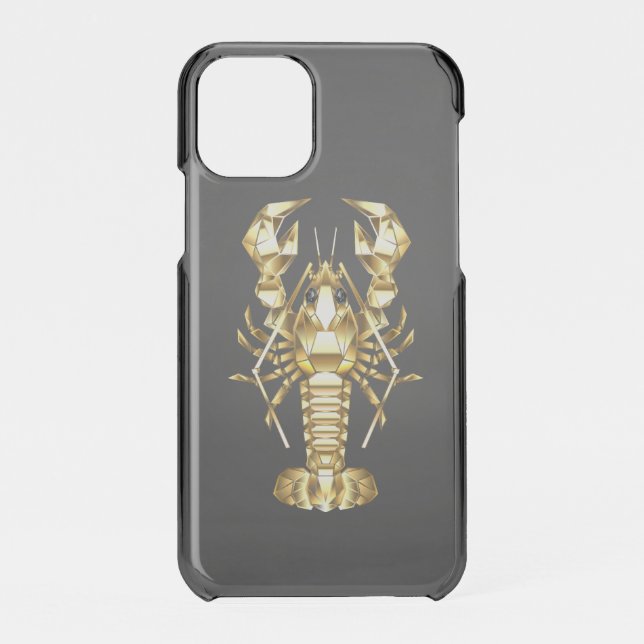 Golden polygonal lobster crawfish on black uncommon iPhone case (Back)