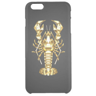 Golden polygonal lobster crawfish on black clear iPhone 6 plus case