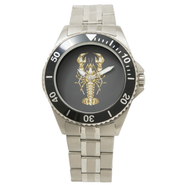 Golden polygonal lobster crawfish on black watch (Front)
