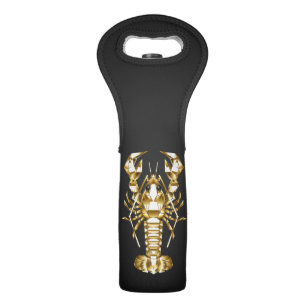 Golden polygonal lobster crawfish on black wine bag