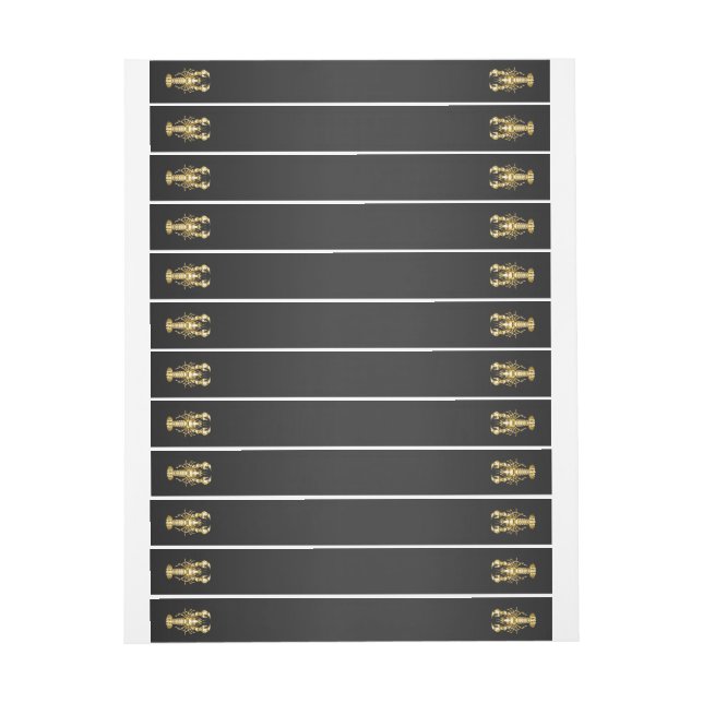 Golden polygonal lobster crawfish on black wrap around label (Sheet)