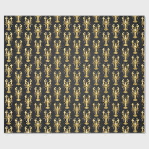 Golden polygonal lobster crawfish on black wrapping paper