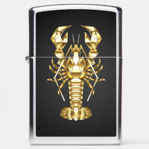 Golden polygonal lobster crawfish on black zippo lighter