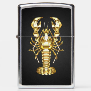 Golden polygonal lobster crawfish on black zippo lighter