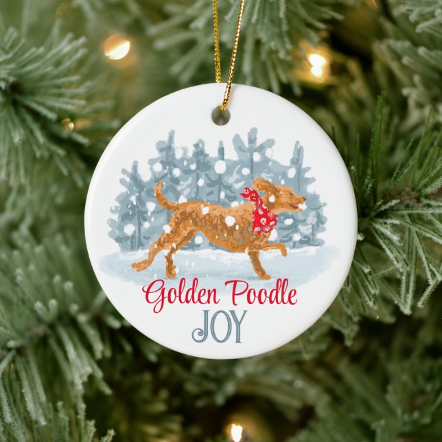 Golden poodle custom ceramic ornament  (Tree)