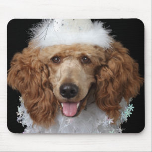 Golden Poodle Dog wearing a white clown costume Mouse Pad