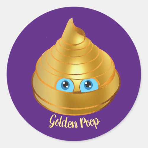 Golden Poop Emoji Classic Round Sticker