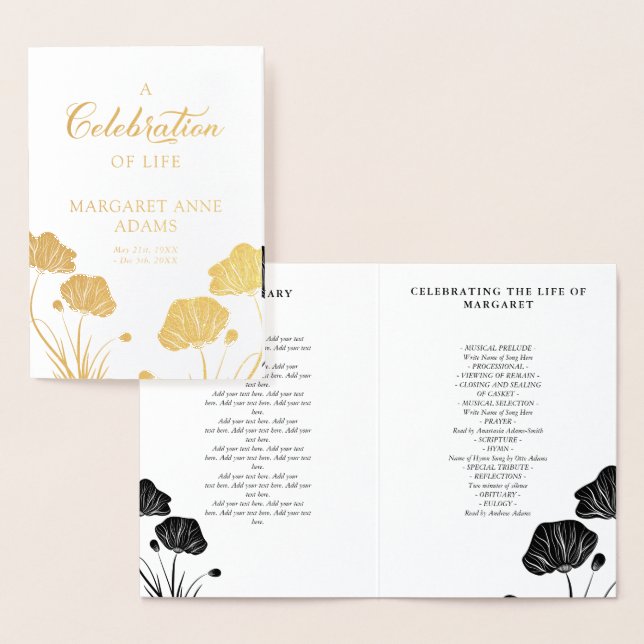 Golden Poppies Celebration of Life Funeral Program (Display)