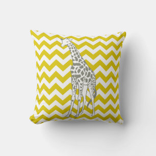 Golden Poppy Safari Chevron with Pop Art Giraffe Throw Pillow