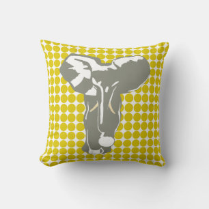 Golden Poppy Safari Dot with Pop Art Elephant Throw Pillow