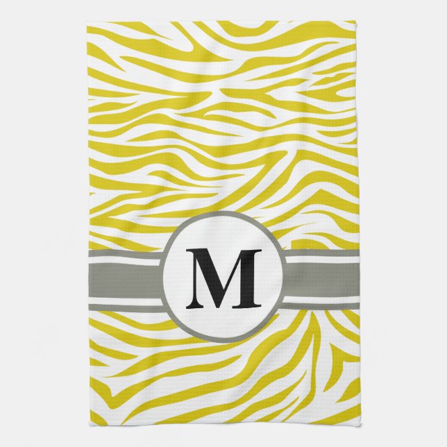 Golden Poppy Safari Zebra with monogram Towel (Vertical)