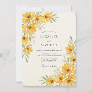 Golden Poppy Watercolor Wedding Invitation