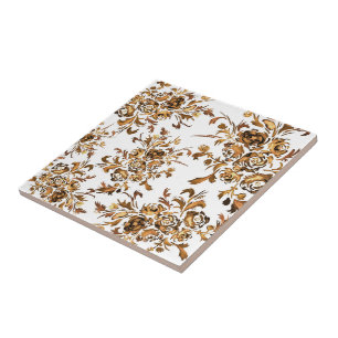 Golden Portuguese Floral Pattern Ceramic Tile