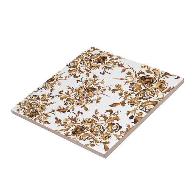 Golden Portuguese Floral Pattern Ceramic Tile (Side)