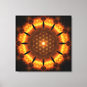 golden power mandala with flower of life symbol canvas print