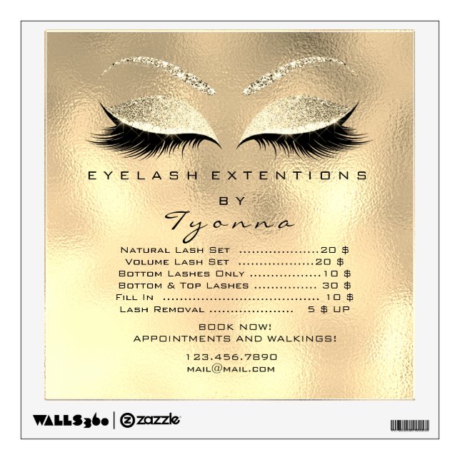 Golden Price List Eyes Makeup Lashes Extension Wall Decal (Front)