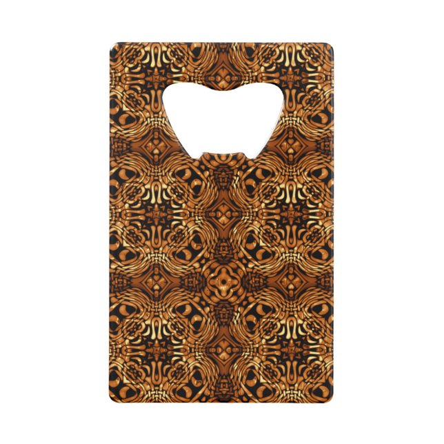 Golden Primitive Tribal Pattern Abstract Credit Card Bottle Opener (Front)