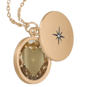 Golden Prismatic Heart Bokeh Faux Glitter Locket Necklace
