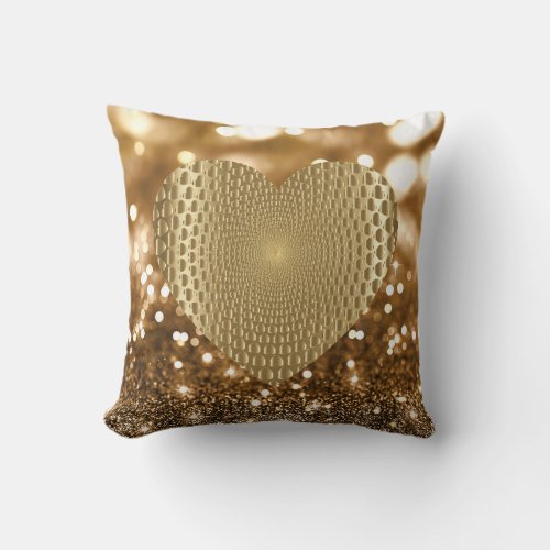 Golden Prismatic Heart Bokeh Faux Glitter Throw Pillow