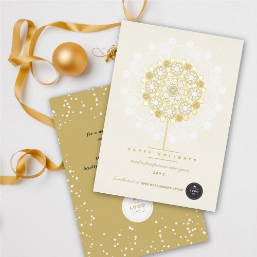 Golden Prosperous Bloom Modern Elegant Business Foil Holiday Card