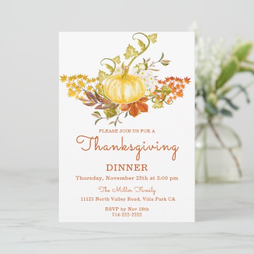 Golden Pumpkin and Fall Leaves Invitation
