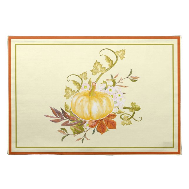 Golden Pumpkin Fall Foliage Cloth Placemat (Front)