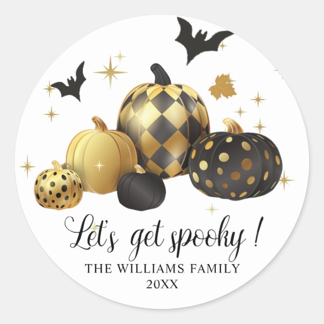 Golden Pumpkin Let's Get Spooky Monogram Sticker (Front)
