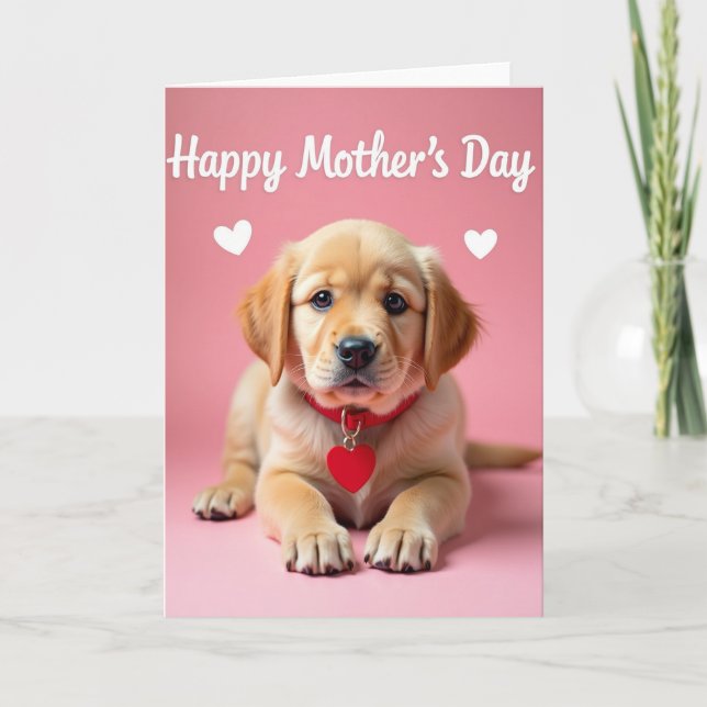 Golden Pup Mothers Day Heart Card (Front)