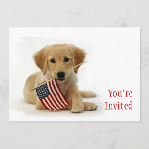 Golden Puppy and American Flag Invitation