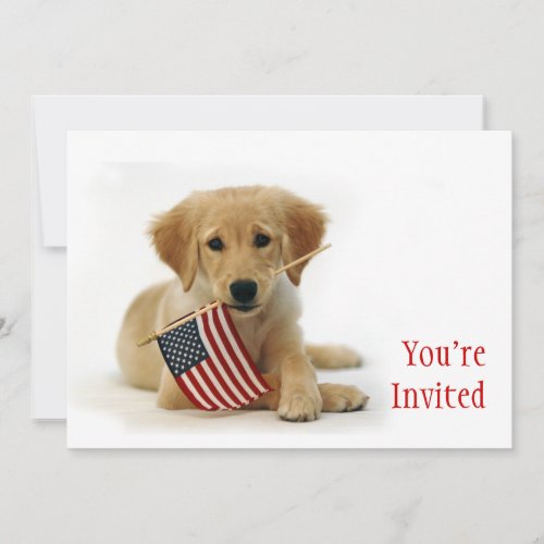 Golden Puppy and American Flag Custom Announcement