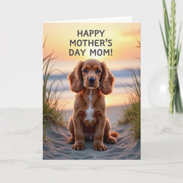 Golden Puppy Beach Scene Card (Front)