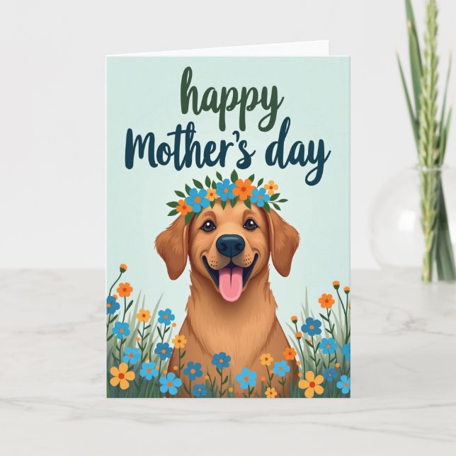 Golden Puppy Flower Crown Card (Front)