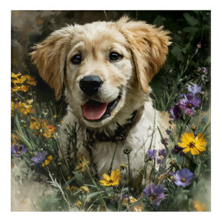 Golden Puppy Wildflower Joy Acrylic Print