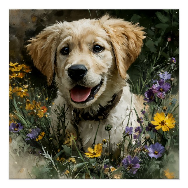 Golden Puppy Wildflower Joy Poster (Front)