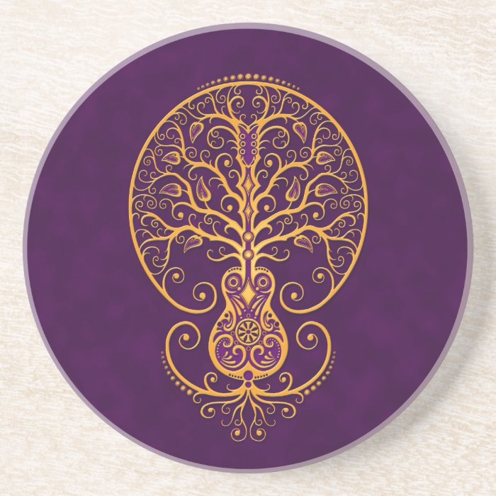 Golden Purple Guitar Tree of Life Coaster