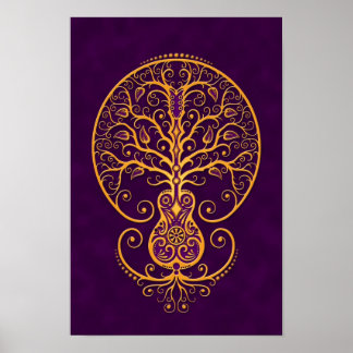 Golden Purple Guitar Tree of Life Poster