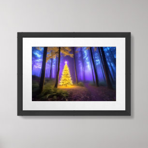 Golden Purple Magical Christmas Tree in the Woods  Framed Art