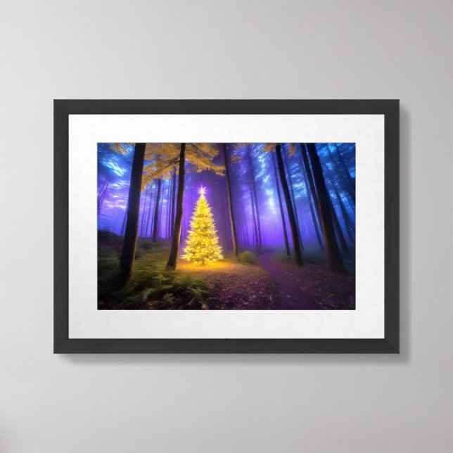 Golden Purple Magical Christmas Tree in the Woods  Framed Art (Framed Front)