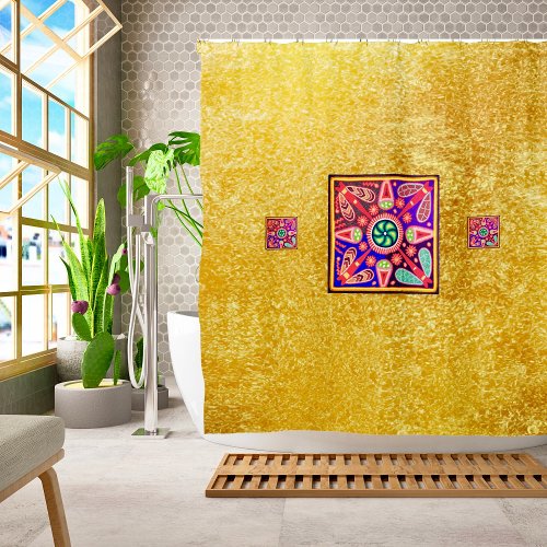 Golden  Purple Mexican Huichol Boho Folk Art Shower Curtain